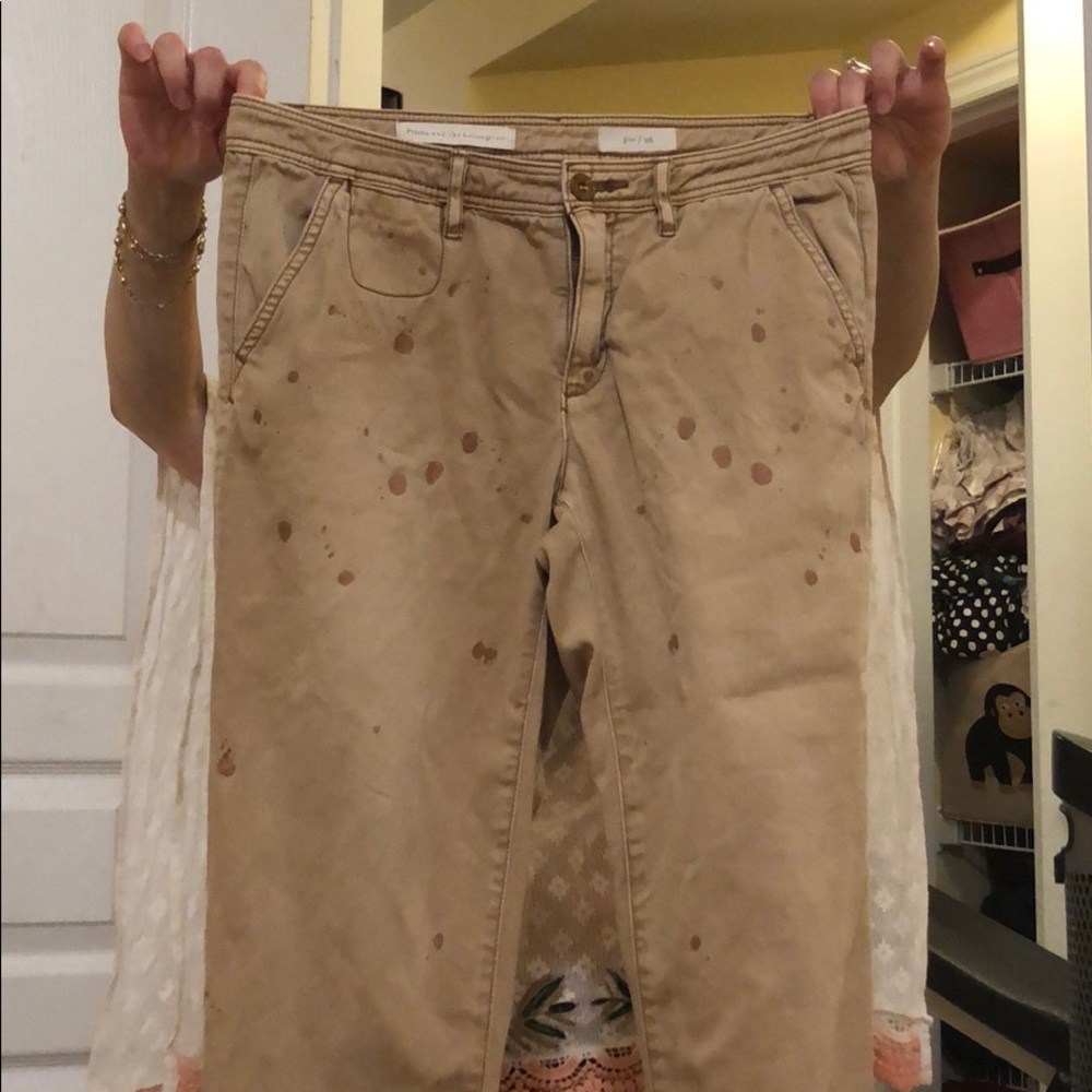 Anthropologie Khaki with Paint Print Trousers!